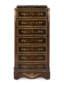 A Napoleon III Marquetry and Marble-Top Secrétaire à Abbatant