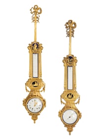 A French Gilt Bronze, Blue Steel, and Enamel Cartel d'Applique and Barometer