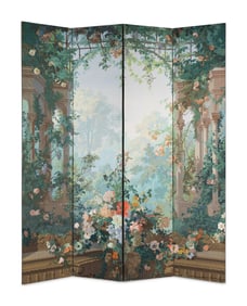 A French Papier Peinte Four-Panel Floor Screen