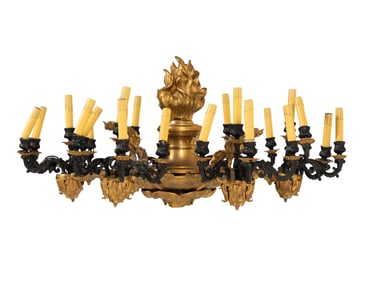 A French Gilt and Patinated Metal Twenty-Four Light Chandelier