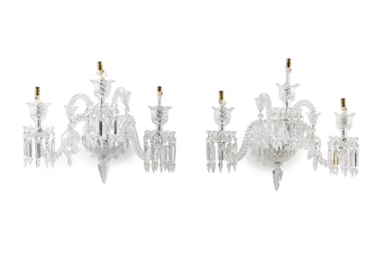 A Pair of Baccarat Molded Glass Three-Arm Sconces
