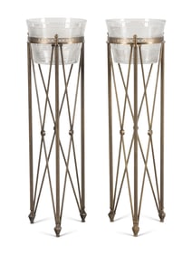A Pair of Neoclassical Style Cut Glass and Brass Jardinière Stands