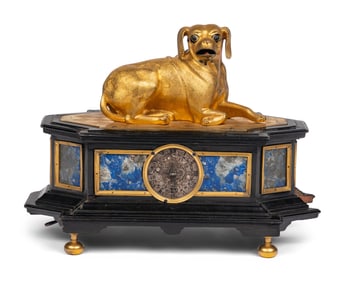 A German Gilt Bronze, Ebonized and Lapis Lazuli-Mounted Automaton with a Reclining Hound