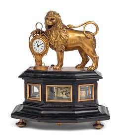A German Gilt Brass Quarter-Striking Automaton Clock with Lion