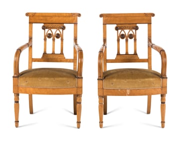 A Pair of North European Part Ebonized Birdseye Maple Armchairs