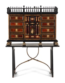 A Flemish Baroque Part Ebonized Walnut Cabinet on Later Stand