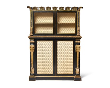 A Continental Ebonized and Parcel Gilt Bookcase