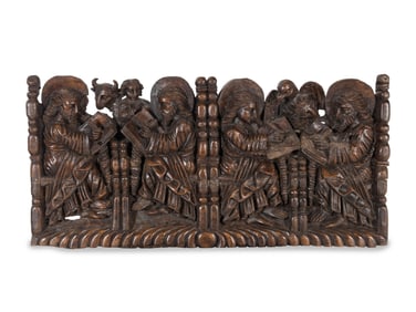 A Spanish Colonial Walnut Frieze Depicting the Four Evangelists