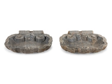 A Pair of Italian Baroque Grey Marble Shell-Form Wall Mounted Basins