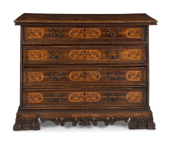 An Italian Baroque Marquetry and Walnut Bureau Chest