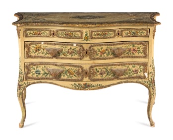 A Venetian Rococo Polychrome Decorated and Parcel-Gilt Commode