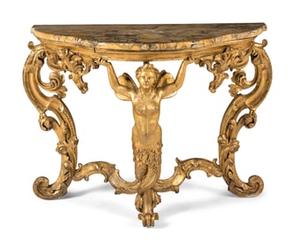 An Italian Rococo Style Giltwood and Giallo Antico Marble-Top Console Table