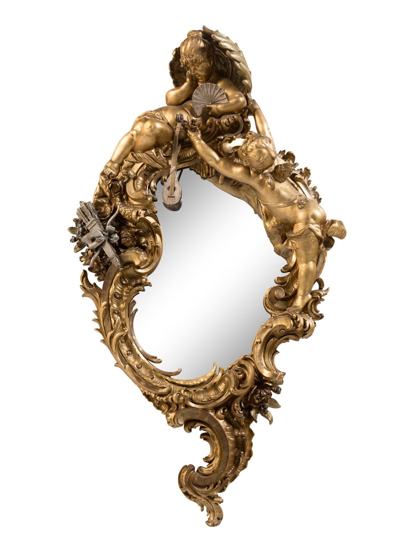 A Baroque Style Gilt and Silvered Composition Mirror (1 of 2)