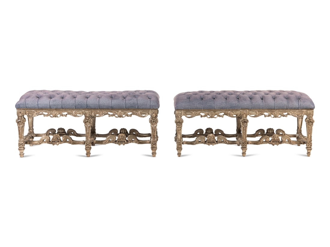 A Pair of Italian Baroque Style Silvered Wood Benches (1 of 3)