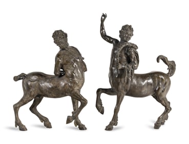 A Pair of Continental Patinated Bronze Furietti Centaurs