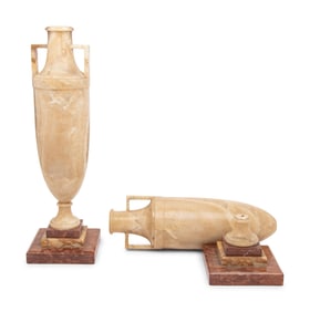 A Pair of Italian Alabaster and Rouge Griotte Marble Urns