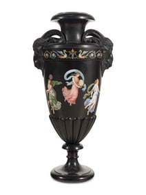 An Italian Neoclassical Black Belgian Marble and Micromosaic Vase