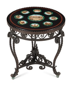 An Italian Micromosaic Inset Wrought Iron Low Table