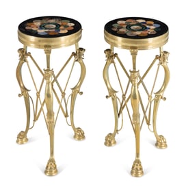 A Pair of Gilt Bronze and Specimen Marble Occasional Tables