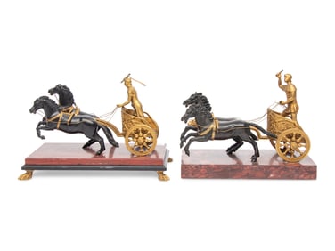Two Gilt and Patinated Bronze Figure Groups of Roman Charioteers