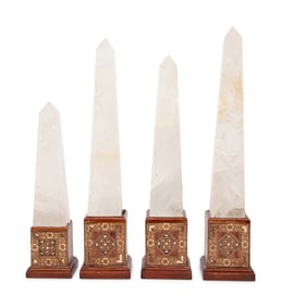 A Group of Four Rock Crystal and Marquetry Obelisks