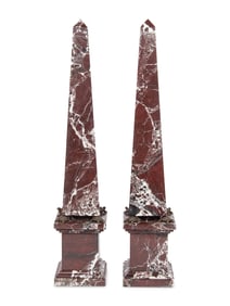 A Pair of Red Marble Obelisks