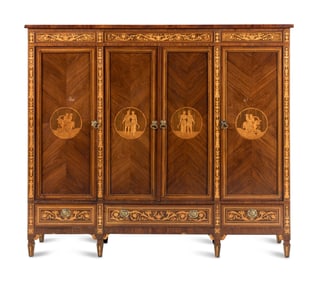 An Italian Neoclassical Style Bookmatch Veneered and Marquetry Cabinet