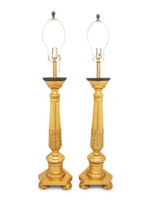 A Pair of Italian Neoclassical Style Carved Giltwood Table Lamps