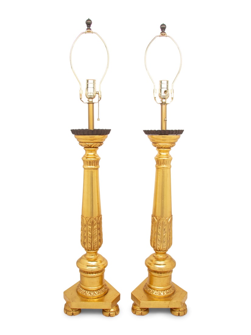 A Pair of Italian Neoclassical Style Carved Giltwood Table Lamps (1 of 3)