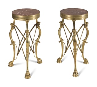 A Pair of Neoclassical Style Gilt Bronze and Marble Side Tables
