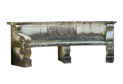 A Neoclassical Carved Limestone Curvilinear Garden Bench