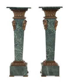 A Pair of Neoclassical Style Bronze Mounted Marble Pedestals