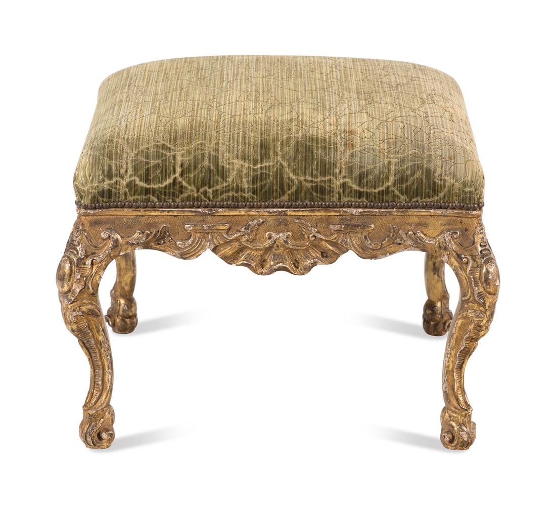 A Continental Rococo Style Carved Giltwood Stool (1 of 2)