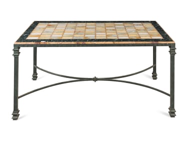 A Patinated Cast Iron and Specimen Marble-Top Table