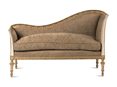 A Neoclassical Style Painted and Parcel Gilt Settee