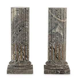 A Pair of Neoclassical Style Gilt Bronze Mounted Marble Pedestals