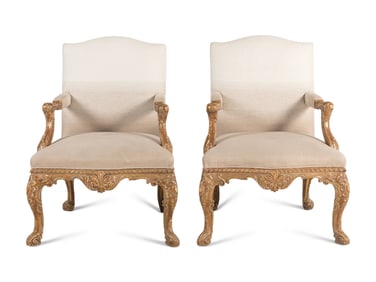 A Pair of George II Style Giltwood Armchairs
