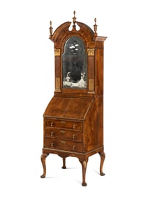 A George II Style Parcel Gilt Walnut Bureau Bookcase