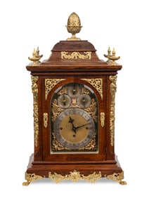 A George II Style Gilt Bronze Mounted Oak Bracket Clock