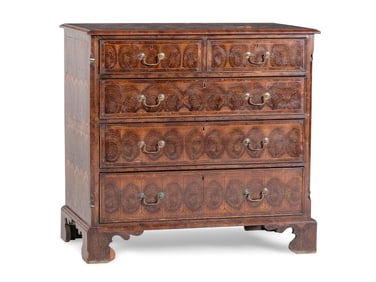 A George III Oysterwood-Veneered Chest of Drawers