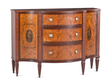 An English Mahogany, Satinwood and Porcelain-Mounted Console Cabinet