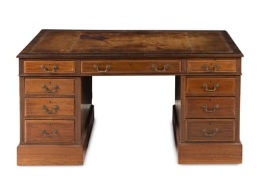 An English Mahogany Pedestal Partners Desk