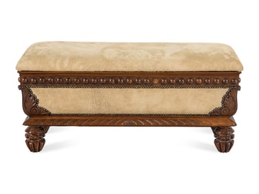 An English Suede Upholstered Rosewood Hall Bench