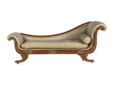 A Regency Brass Mounted and Grain-Painted Chaise Longue