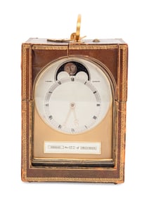 An Edwardian Silver-Mounted Shagreen Travel Clock
