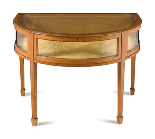 An Edwardian Satinwood and Paint Decorated Demilune Vitrine Table