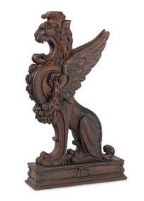 A Massive Carved Oak Griffin? Newel Post
