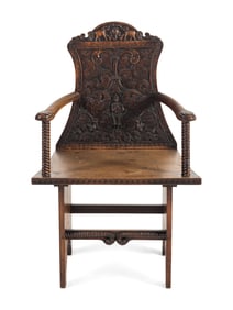 An Anglo-Burmese Carved Padouk Armchair