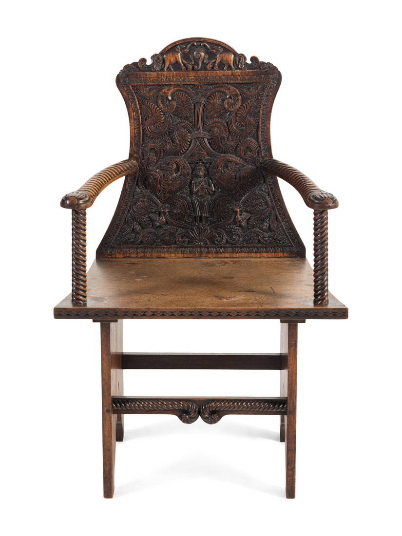 An Anglo-Burmese Carved Padouk Armchair