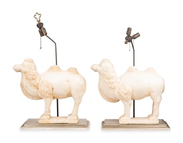 A Pair of Carved Marble Camels